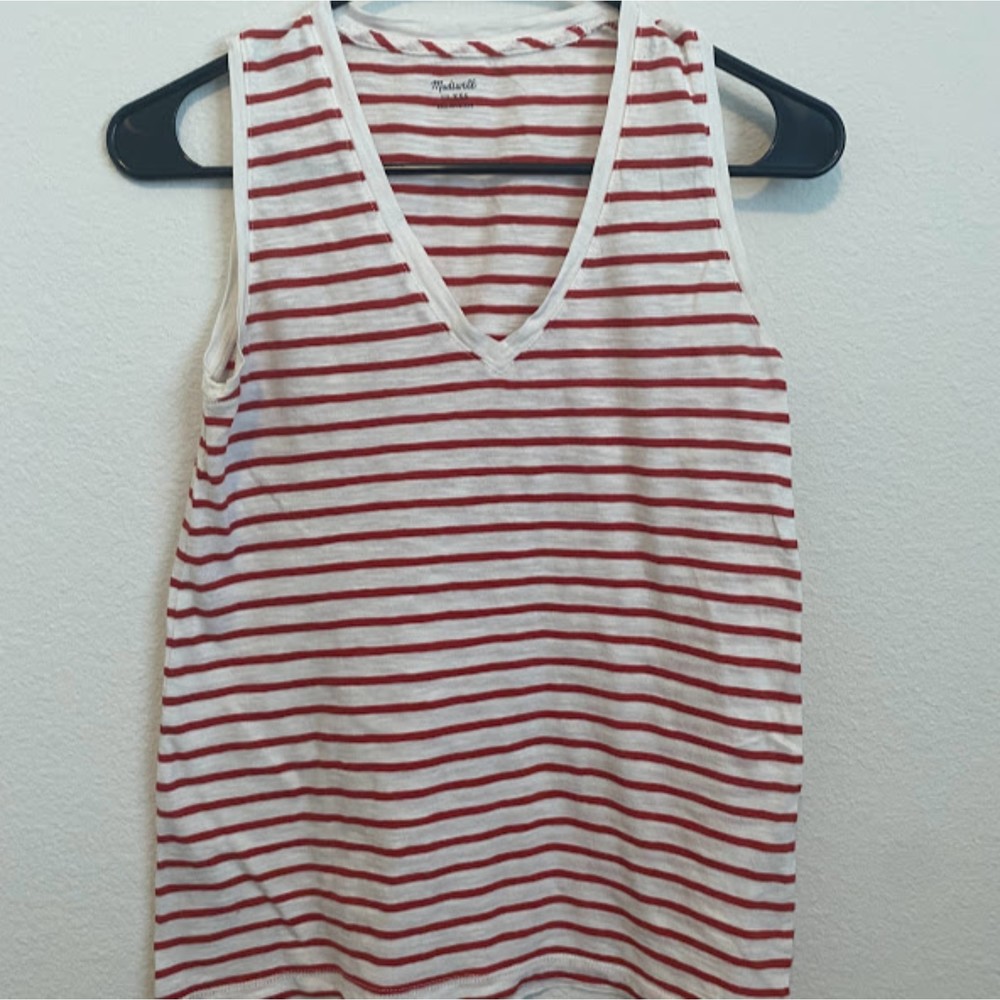 Madewell Women's V Neck Red & White Stripe Tank Top XXS